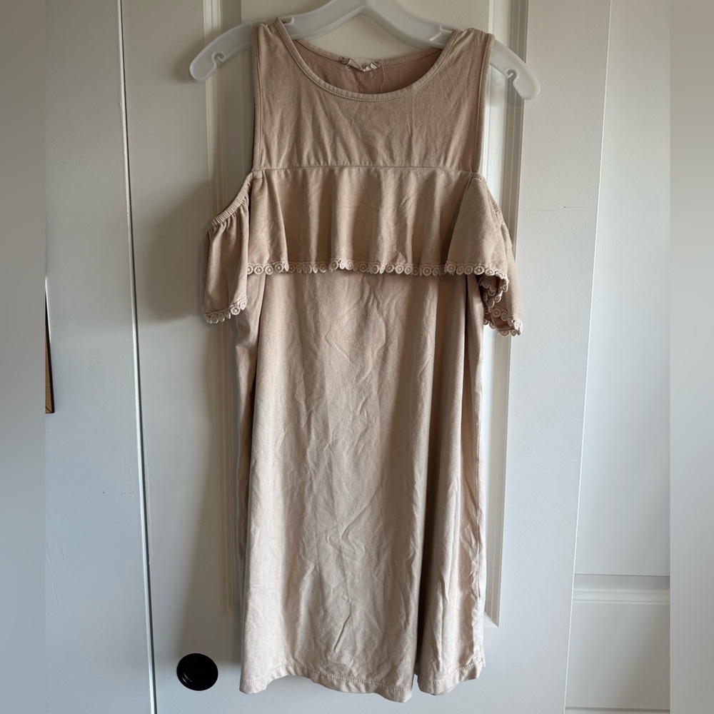 Altar'd State Cream Cold-Shoulder Mini Dress with Lace Trim